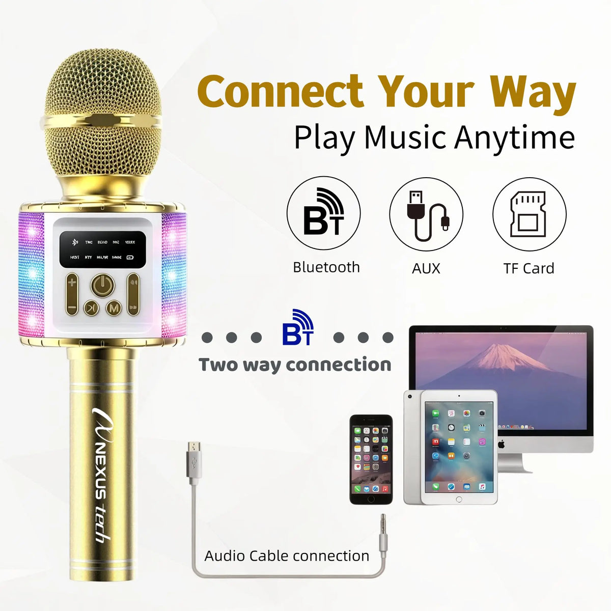 Wireless Karaoke Microphone Speaker with Voice Changer, 5 Funny Effects, RGB Light, 4 Sound Modes, Bluetooth AUX TF, Family Party KTV Singing