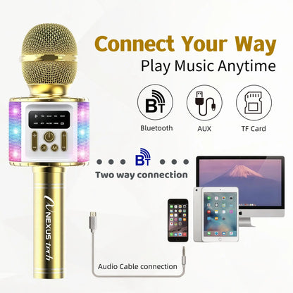 Wireless Karaoke Microphone Speaker with Voice Changer, 5 Funny Effects, RGB Light, 4 Sound Modes, Bluetooth AUX TF, Family Party KTV Singing