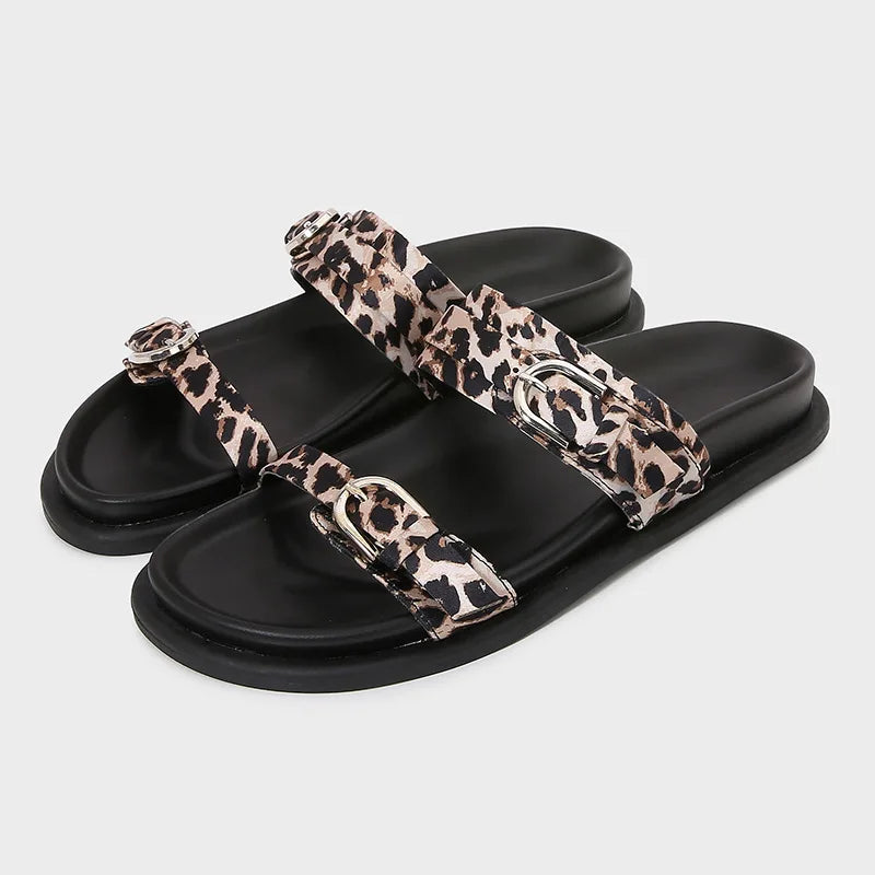 2026 Women's Summer Shoes Casual Platform Leopard Print Outside Beach Shoes for Ladies Open Toe Plus Size Fashion Footwear