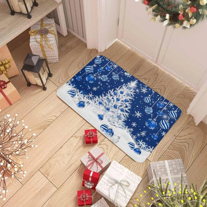 Merry Christmas Tree Snowflake Ball Navy Blue Non-slip Door Mat  Entrance Welcome Mat Balcony Hallway Rugs Christmas Decorations
