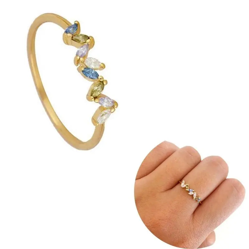 24K Gold Plated Colorful Crystal Gold Rings Turquoise Engagement Wedding Anniversary Ring Light Luxury Fashion Jewelry Gifts A40