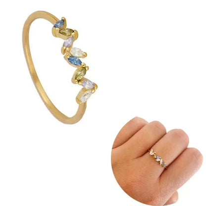 24K Gold Plated Colorful Crystal Gold Rings Turquoise Engagement Wedding Anniversary Ring Light Luxury Fashion Jewelry Gifts A40