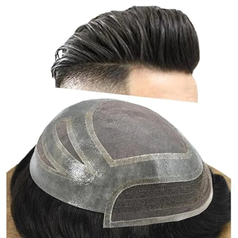 Front Swiss Lace Men's Capillary Prothesis Lace PU Man Toupee Human Hair Wigs Natural Hairline Indian Human Hair Wigs Natural