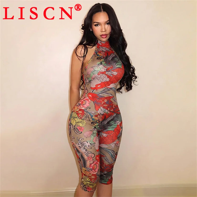 10 Bulk Items Wholesale Lots Jumpsuits for Women Sexy Sleeveless Printing Bodycon Rompers Party Club Clothes K17340