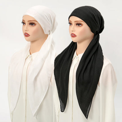 Muslim Solid Color Hijab Caps for Women Innovative Design Long Cotton Linen Soft Elasticity Head Scarf Female Handkerchief