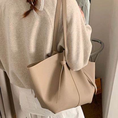 Luxury Designer Women's Soft PU Leather 2-in-1 Shoulder Tote Bag Set Big Capacity Branded Shopper Handbags Gray Blue PinkTan