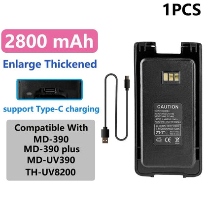MD-390 Original Battery Enlarge Thicker Battery USB-C Charge 3600mAh Compatible With MD-UV390 MD-390Plus TH-UV8200 Walkie Talkie