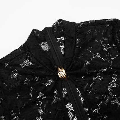 FLARORA Sexy Lace See Through Rompers Woman Hollow Metal Buckle V Neck Short Sleeve Ruched Patchwork Skinny Peach Hip Playsuits