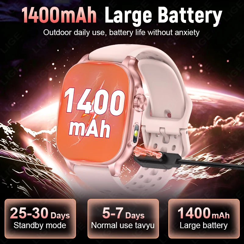 LIGE 2026 New Built-in 1400mAh Super Large Battery Women Men Smart Watch Outdoor 2.01" Screen IP68 Waterproof BT Call Smartwatch