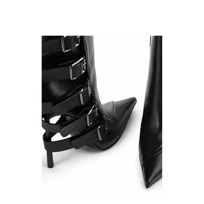 New Belt Buckle Stiletto High Heels Knee Length Boots Autumn/Winter Women's Fashion Pointed Party 34-46 Large Medium Boots