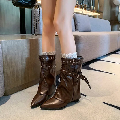 2025 Pointed Toe Women's Winter Boots Designer Mid Heels Elegant Shoes Pumps Fashion Boots New Trend Dress Gothic Ladies Boots