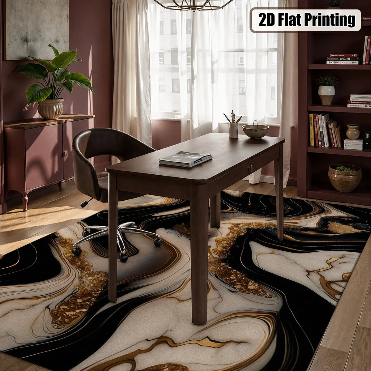 Large Indoor Area Rug, Soft Velvet Low Pile with Non-Slip Dotted Backing, Machine Washable Abstract Black White Gold Marble Swirl Rug, Modern Decor for Living Room, Bedroom, Entryway