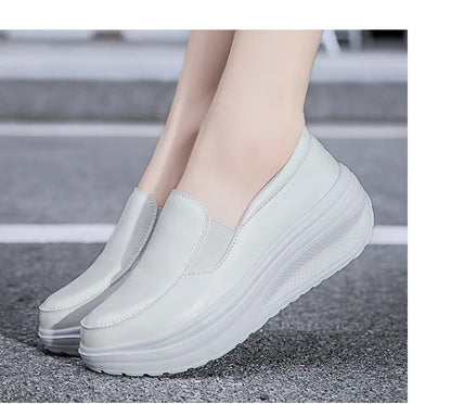 EOFK Women Moccasions Walking Shoes For Work Soft Wedges Platform Loafers Female Black Swing Slip On Casual Non Slip Female Shoe