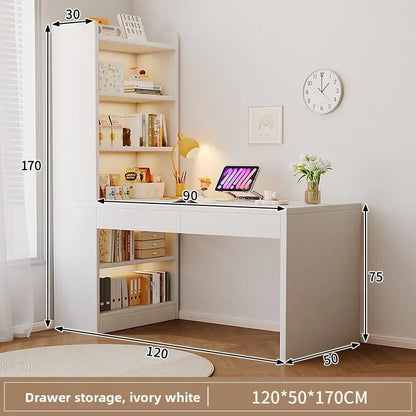 Multi-functional Computer desk Cream wind bookshelf integrated bedroom study table white corner desk