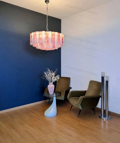 The Pink Love Glass Art Round 50-100cm Dimmable LED Chandelier Hanging Lamps Lustre Suspension Luminaire Lampen For Living Room