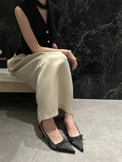 Designer Luxury Summer Women Sandals Fashion Pointed Toe Butterfly-knot Shoes Ladies Elegant High Heels Party Club Sandalias