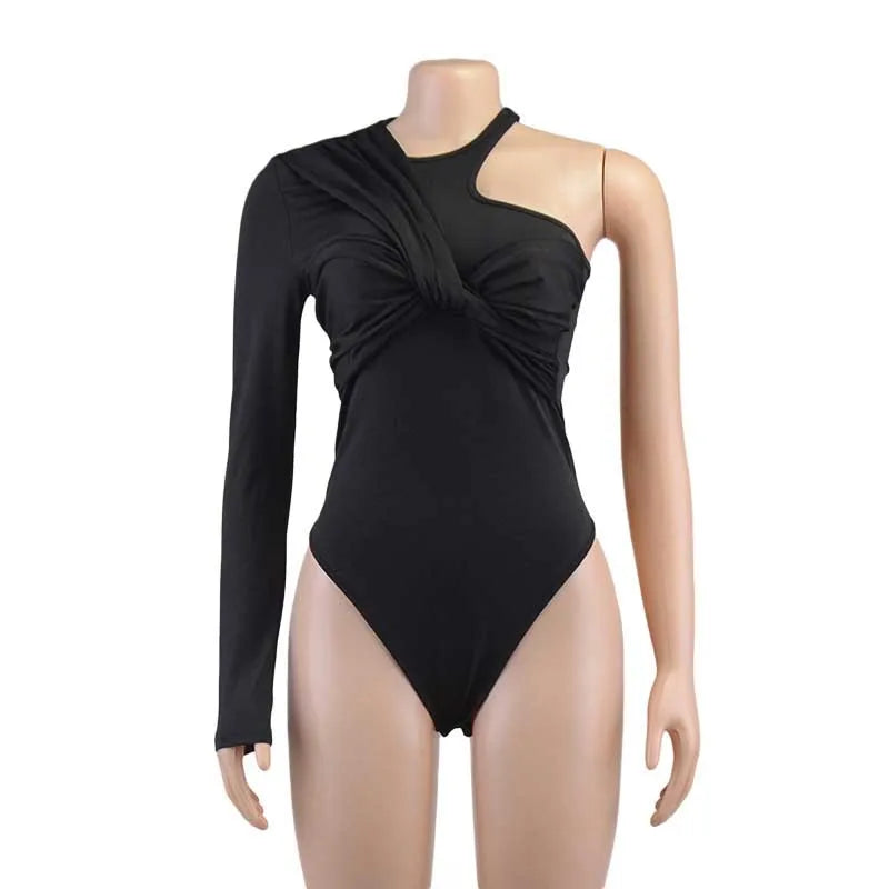 2025 Slim Club Party Bodysuits High Waist Irregular Bodysuit Sexy Backless Twist Streetwear One Shoulder Long Sleeve Tops 19493