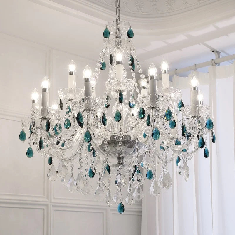 French Romantic Crysatl Candle Chandelier Luxury Glass Pink E14 Pendant Lights Living Room Art Decor Led Lamparas Bedroom Lamp