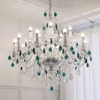 French Romantic Crysatl Candle Chandelier Luxury Glass Pink E14 Pendant Lights Living Room Art Decor Led Lamparas Bedroom Lamp