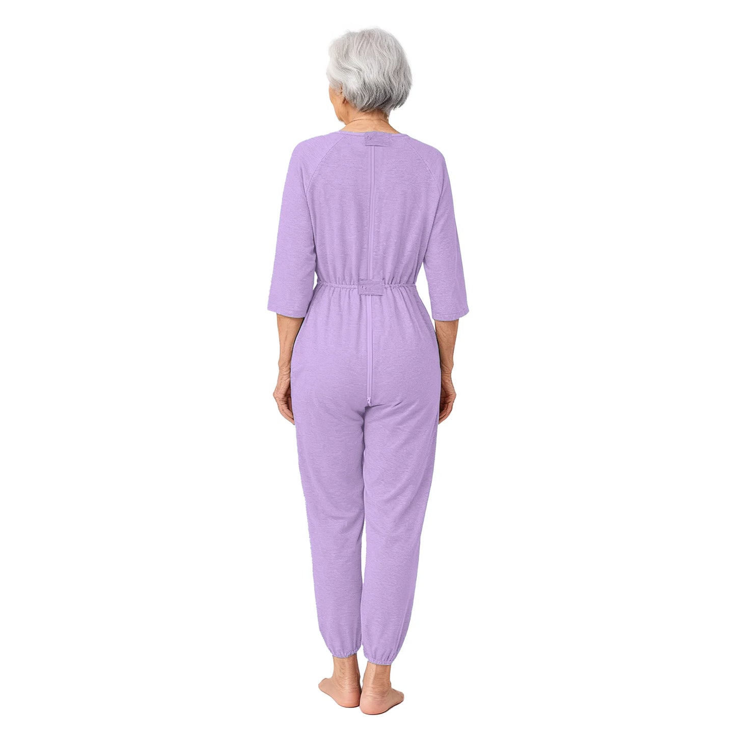 Women's Elderly Anti-Strip Adaptive Jumpsuit Back Legs Zip Long Sleeve Long Pants Nursing Rompers for Special Needs Disabilities