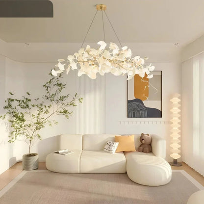 Modern Ceramics White Long Ginkgo Leaf LED Pendant Light Decoration Villa Living Room Ceiling Chandelier Indoor Hanging Lights
