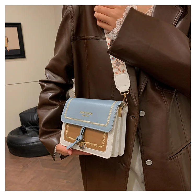 Fashionable Bag for Women, Versatile New Crossbody Bag, Contrasting Color Shoulder Bags, Small Square Bag, Wide Shoulder Strap