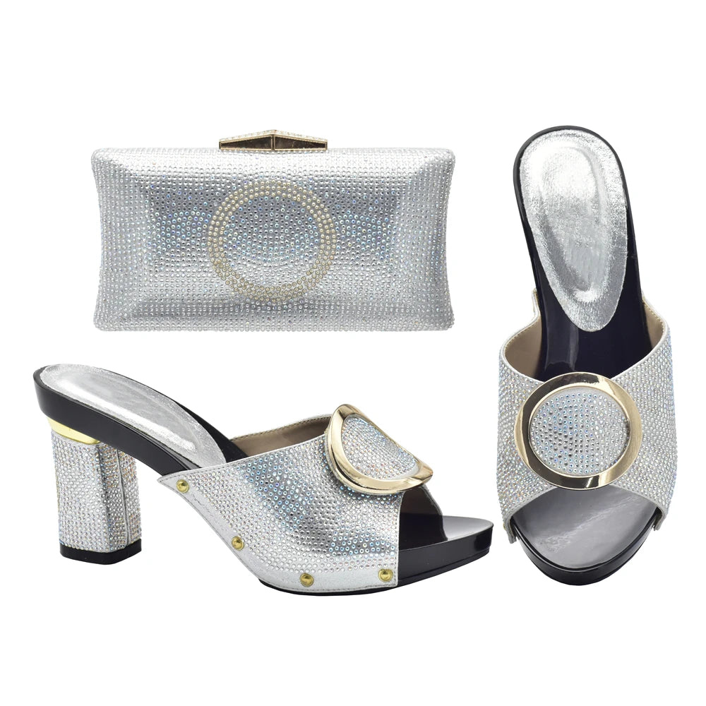 African Women Shoes and Bags Sets with Rhinestone Plus Size Heels 43 Nigerian Party Pumps Luxury Shoes Wedding Shoes Bride