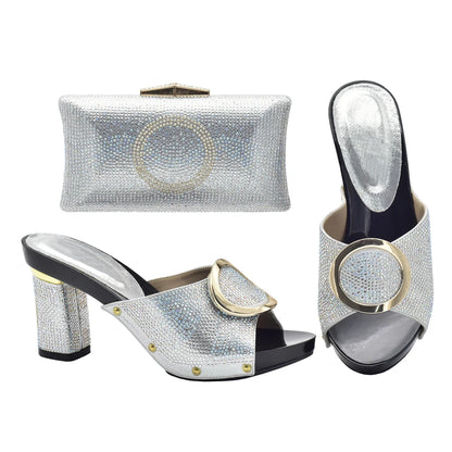 African Women Shoes and Bags Sets with Rhinestone Plus Size Heels 43 Nigerian Party Pumps Luxury Shoes Wedding Shoes Bride