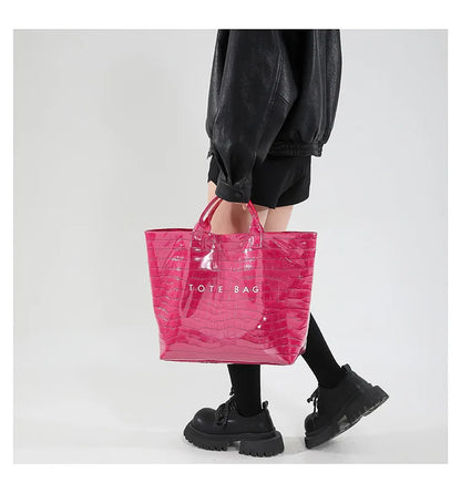 Crocodile Texture Tote Bag Pvc Kraft Paper Large Capacity Luxury Hobo Handbag Women Casual Shopping Letters Top Handle Hand Bags