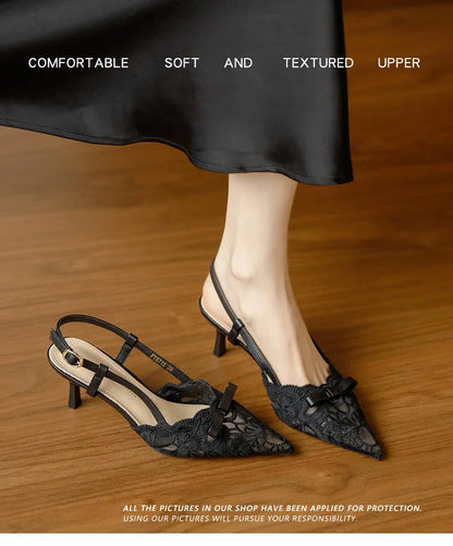 Bow Women's Pointed Toe Sandals Sexy High Heels Fashion Shoes Stilettos Party Slides Sexy Pumps Dress Mujer Zapatos