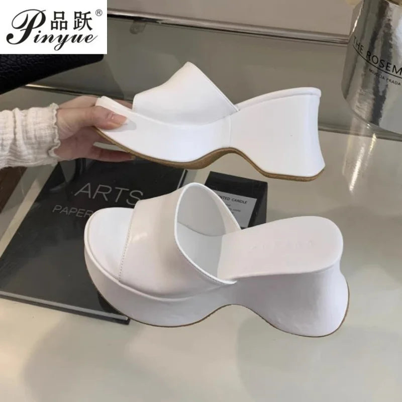 Summer Women's Slippers Fashion Platform Sandals Luxury Leather Casual Slippers High-heele Slippers for Women Open Toe Sandalias