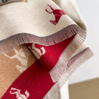 Latest Design Elegance Horse Print Scarve Pashmina Soft Warm Fringe Pashmina Shawl Winter Coldproof Windproof Blanket Scraf