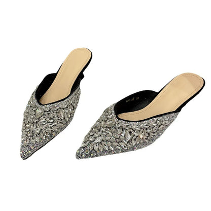 Summer New Women Shoe Luxury Rhinestone Mueller Slippers For Woman Elegant French Style Casual Shoe Designer Shoes