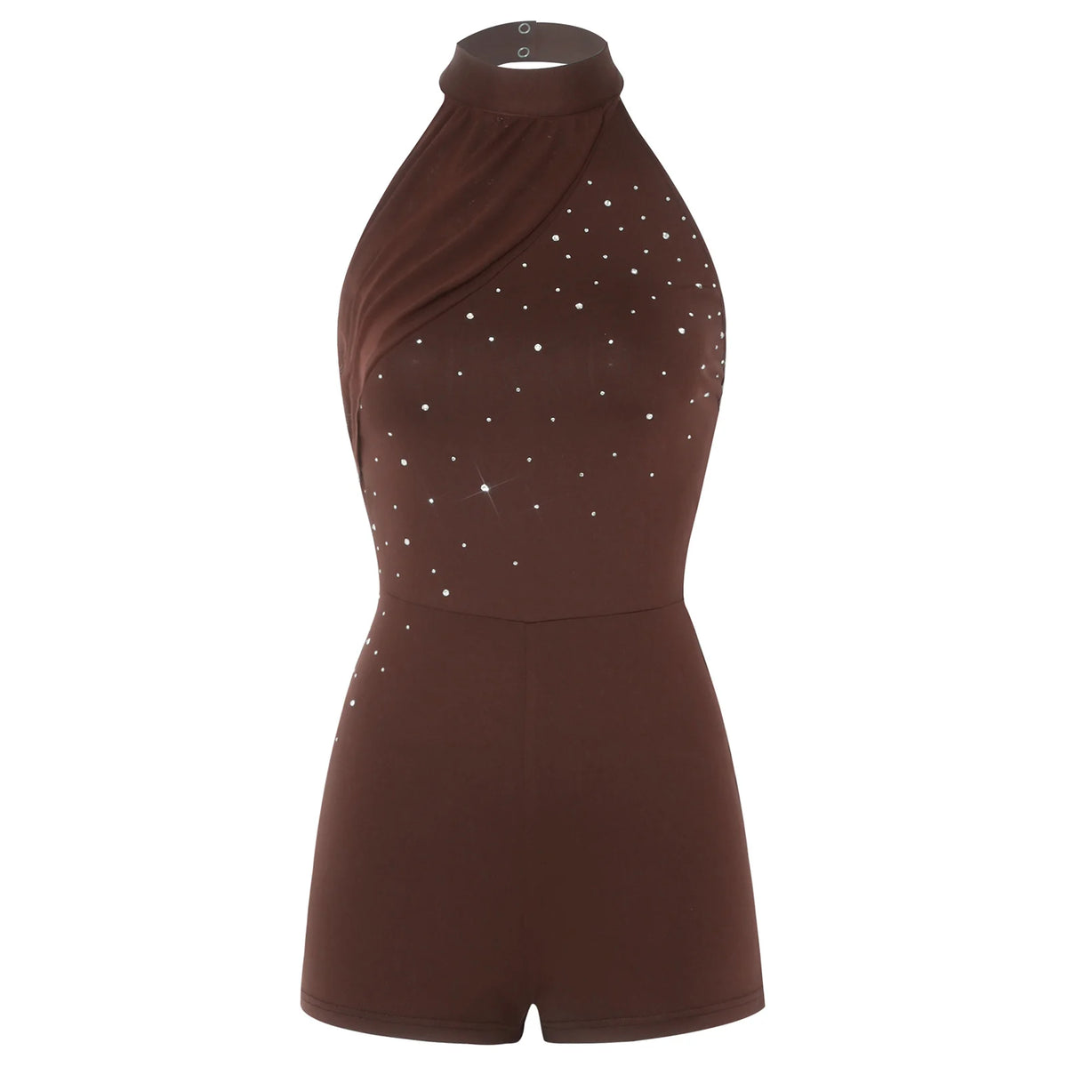 Backless Romper for Women Fashion Rhinestone Party Jumpsuit Halter Mesh Rompers for Casual Beach Bodysuit Lady Short Jumpsuits
