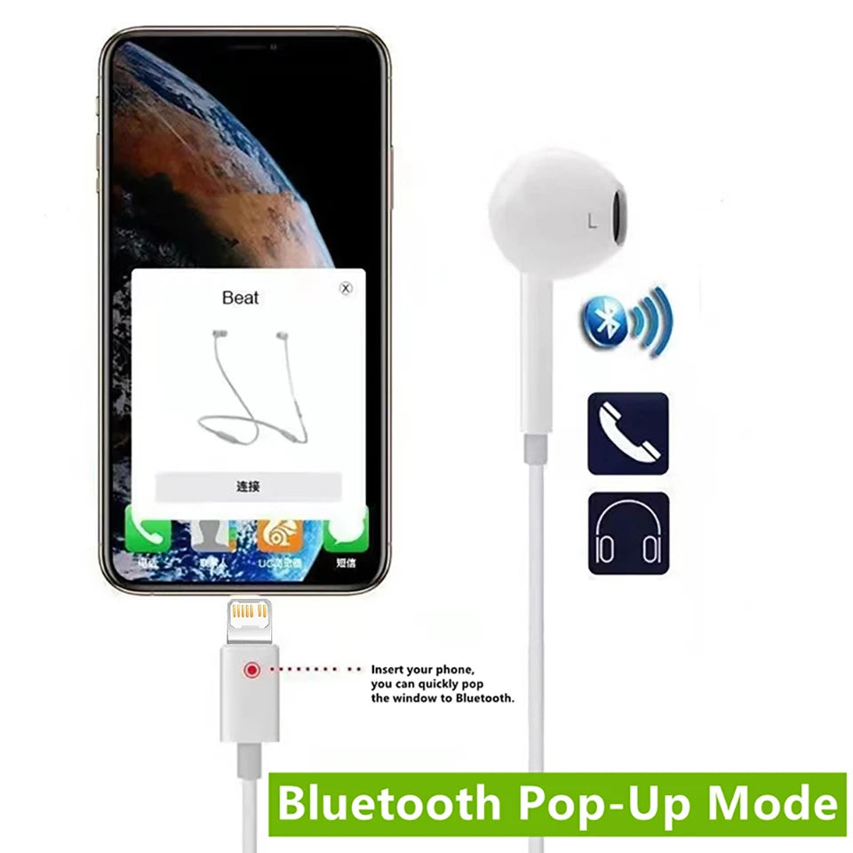 Original Headphones For iPhone 15 14 11 12 13 Pro Max Earphones XR X XS 8 Plus Bluetooth Wired Earbuds Headset Accessories