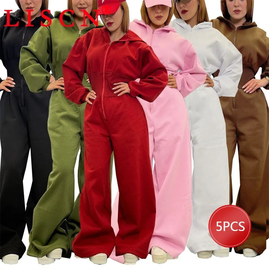 5 Bulk Items Wholesale Lots Rompers Womens Jumpsuits Long Sleeve Hooded Slim Solid Casual Y2k Clothing Street K16131