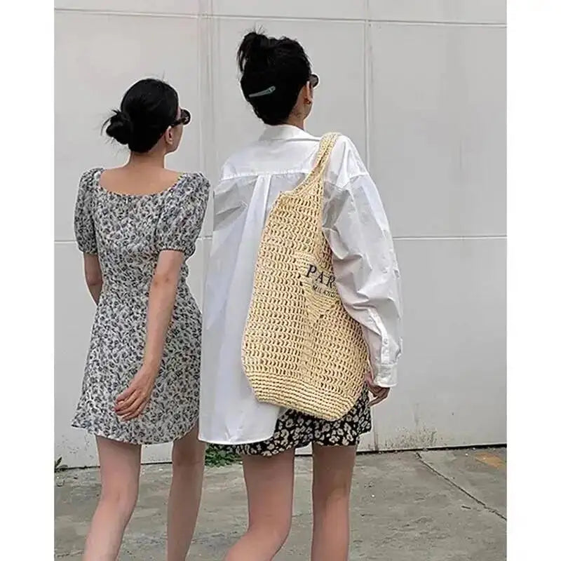 2024 Luxury Design Women Plaited Raffia Straw Bag Large Capacity Casual Tote Handbag Hollow Summer Beach Vacation Shoulder Bag