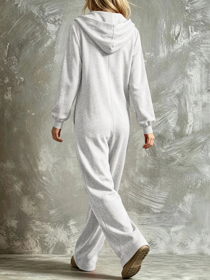 Autumn New Fashion Hooded Zipper Women's Jumpsuit Casual Loose Jumpsuit Straight Pants Pocket Rompers Lazy Female Home Wear 2026