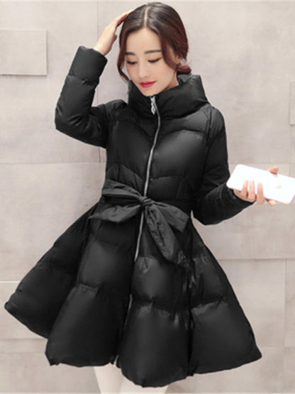 2026 New Fashion Winter Coats Women Warm Outerwea Cotton Padded Jackets Womens Clothing Belt Zipper Parkas Femme A-word Jacket