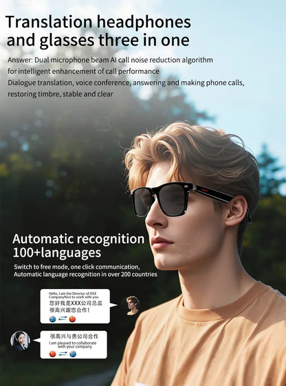 Smart Glasses 144 AI Languages Translator Chat Intelligent Bluetooth Call Glass Touch Headset Real-time Sunglasses for Women Man