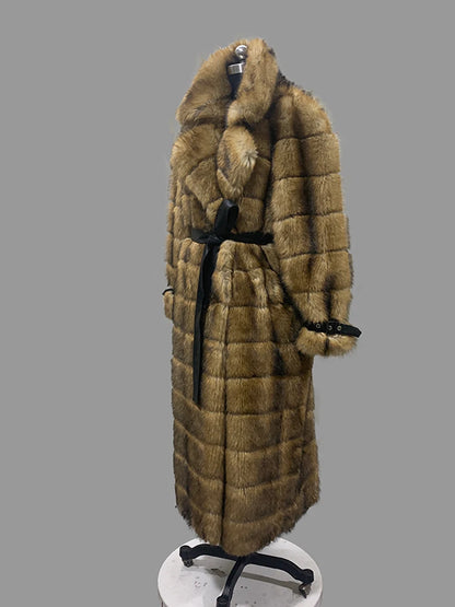 Nerazzurri Winter Extra Long Original Brands Luxury Clothing Striped Shaggy Thick Fluffy Faux Fur Coat Women Shoulder Pads  2026