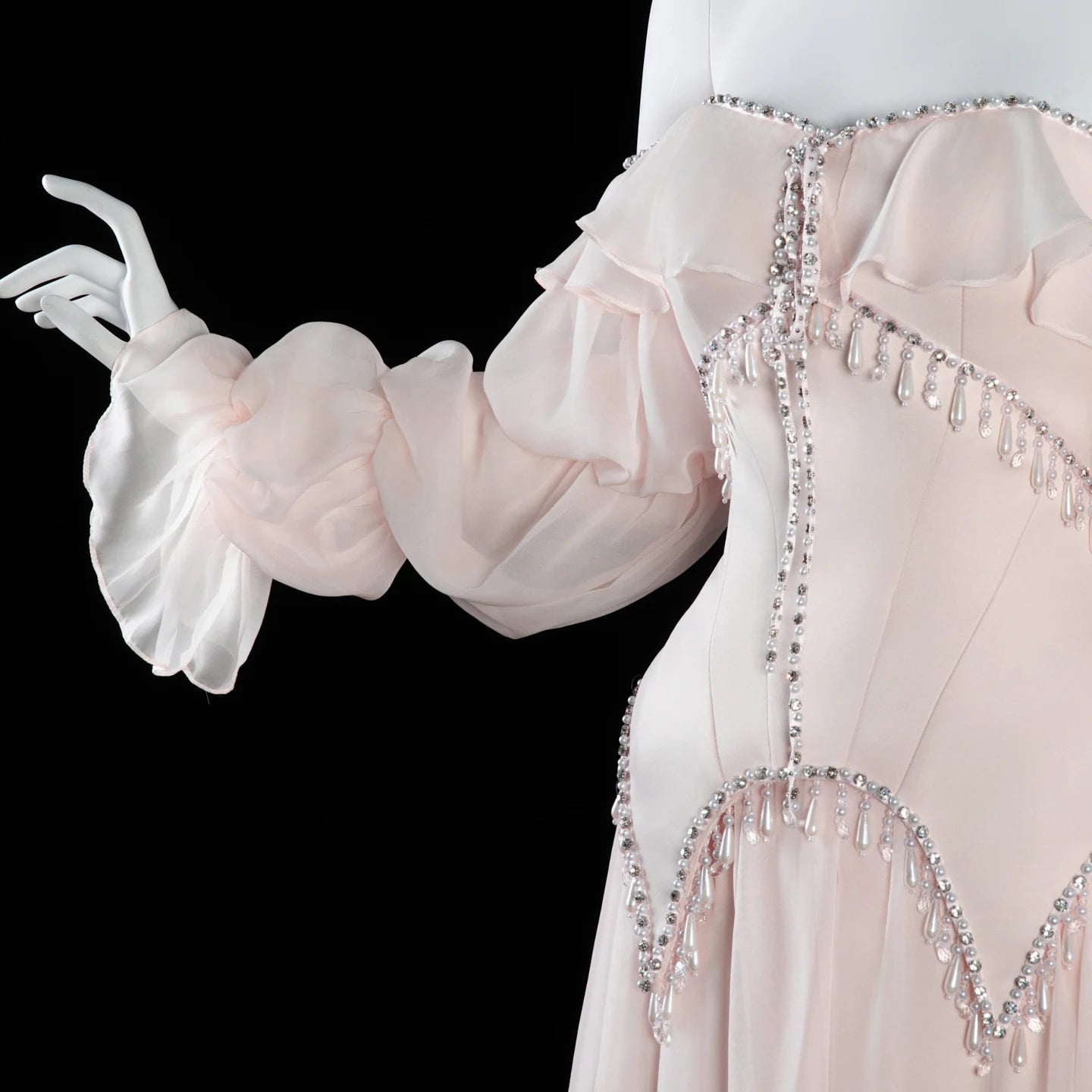 Sharon Said Evening Dresses Luxury A-Line Off Shoulder Chiffon Pearls Crystals Puff Sleeves Wedding Party Gowns SS412 Customized