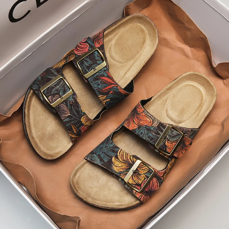 Women Sandals with Memory Foam Footwear Slides for Women with Cork Footbed Flip Flops for Women with Double Straps Sandals