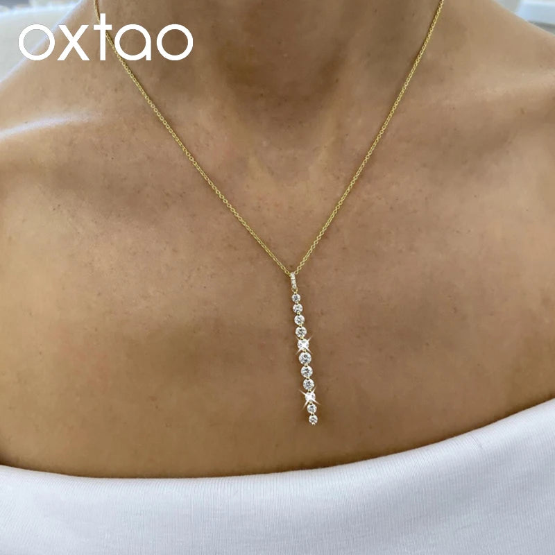 OXTAO Luxury Moissanite Pendant Necklace D Color VVS1 14K Gold Filled Tassel Lariat Necklace Elegant Charm Female WeddingJewelry