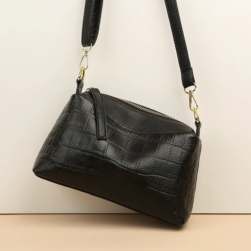 100% Genuine Cowhide Crocod Pattern Luxury Shoulder Bags For Women Designer Solid Color Soft Crossbody Bag Handbags Purses Sac