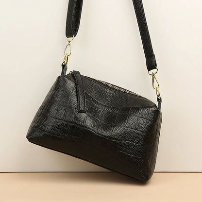100% Genuine Cowhide Crocod Pattern Luxury Shoulder Bags For Women Designer Solid Color Soft Crossbody Bag Handbags Purses Sac