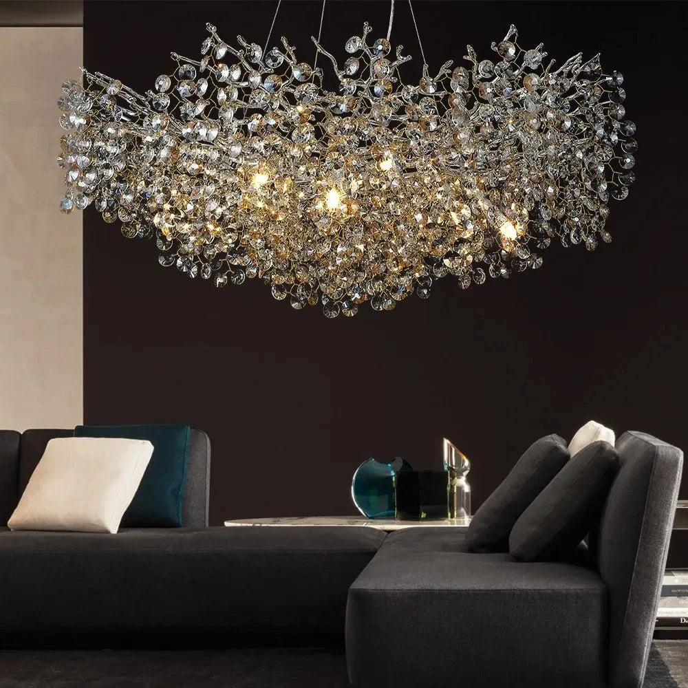 Chrome Crystal Branch Chandelier Light For Dining Living Room Kitchen Bedroom Round Crystal Ceiling Chandelier Peandant Lights