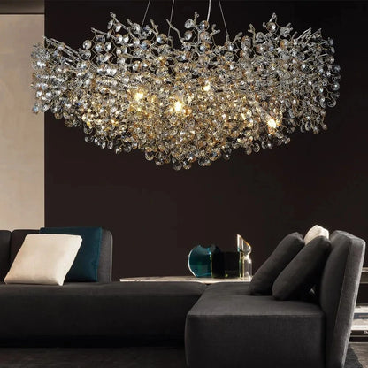 Chrome Crystal Branch Chandelier Light For Dining Living Room Kitchen Bedroom Round Crystal Ceiling Chandelier Peandant Lights