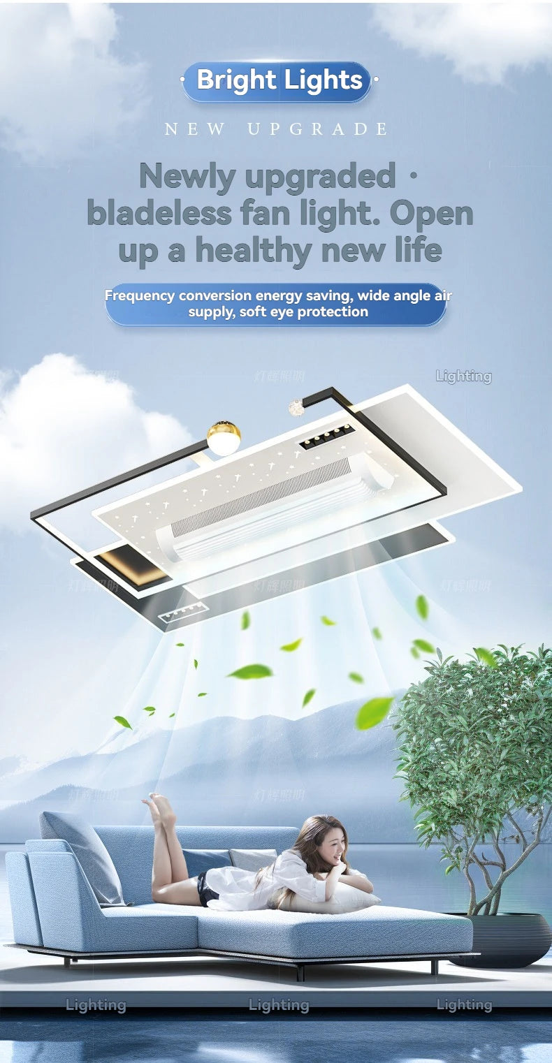 LED Bladeless Fan Light, Living Room Light, Modern Minimalist Smart Remote Control, Master Bedroom Study Ceiling Light 110V/220V