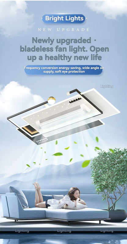 LED Bladeless Fan Light, Living Room Light, Modern Minimalist Smart Remote Control, Master Bedroom Study Ceiling Light 110V/220V